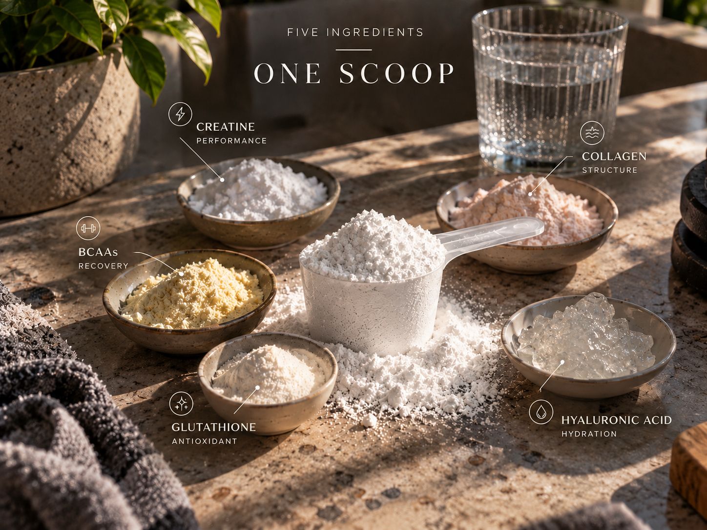 Five ingredients in one scoop: what creatine, collagen, BCAAs, glutathione and hyaluronic acid each actually do